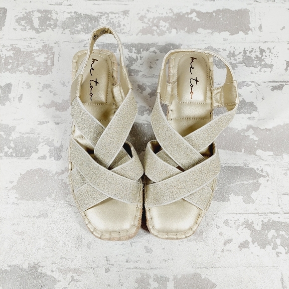 New Me Too Cami Gold Stretch Elastic Mini-Wedge Espadrille Sandal V400 - Picture 9 of 12